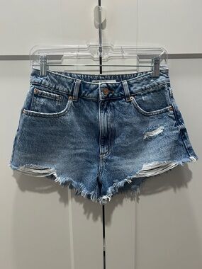 Garage Festival Blue Distressed Frayed Denim Shorts